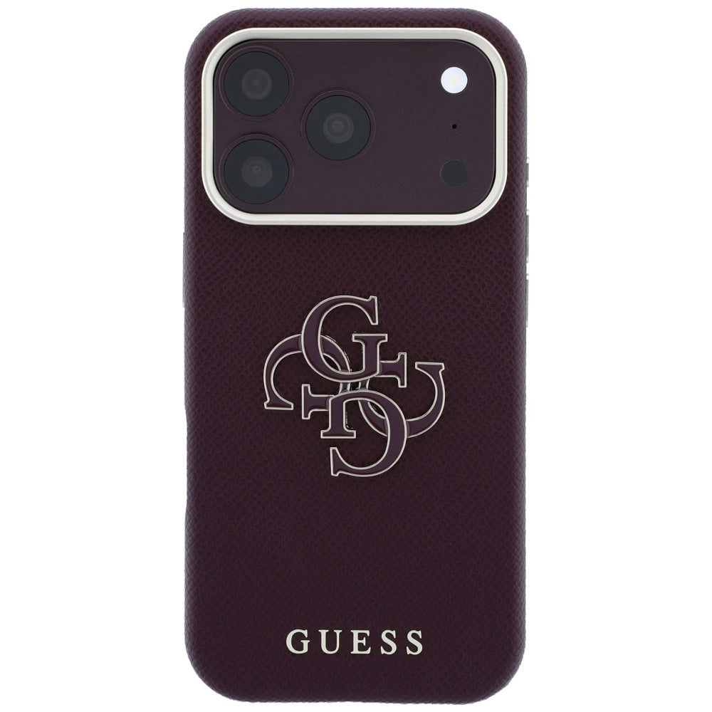 Etui na Apple iPhone 18 Pro Max / 17 Pro Max, Guess, Duże logo z żywicy o ziarnistej fakturze, Wiśniowy
