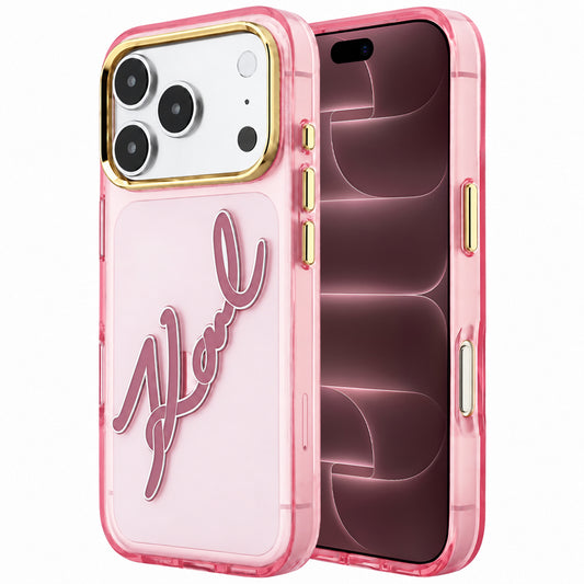 Etui na Apple iPhone 18 Pro Max / 17 Pro Max, Karl Lagerfeld, IML Big Signature Resin Logo Metal Frame, Różowe