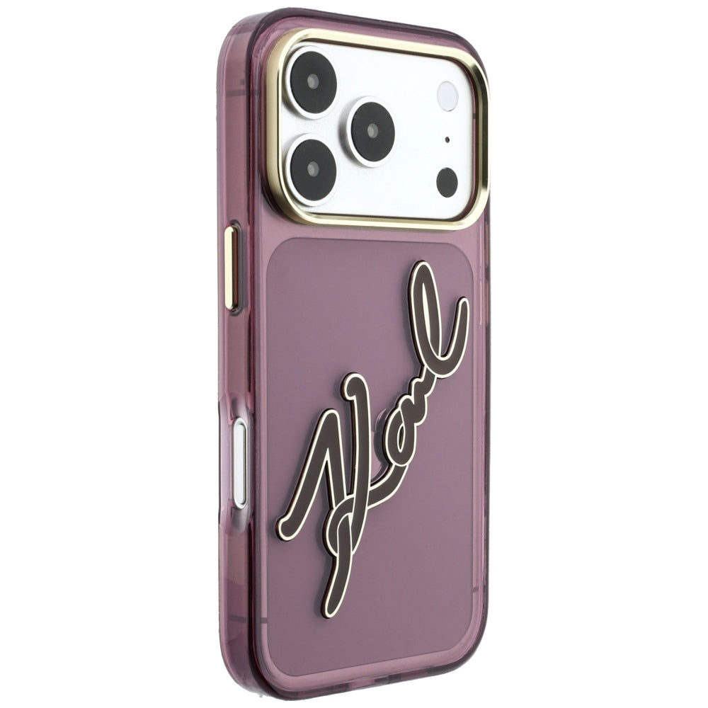 Etui na Apple iPhone 18 Pro Max / 17 Pro Max, Karl Lagerfeld, IML Big Signature Resin Logo Metal Frame, Wiśniowy