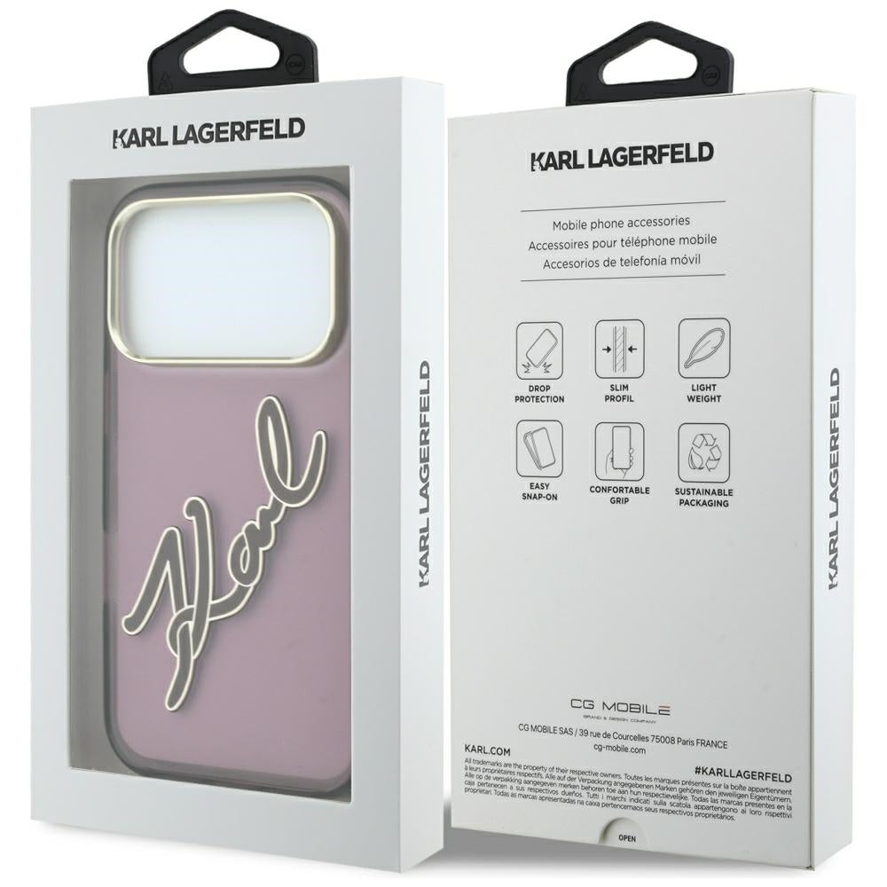 Etui na Apple iPhone 18 Pro Max / 17 Pro Max, Karl Lagerfeld, IML Big Signature Resin Logo Metal Frame, Wiśniowy