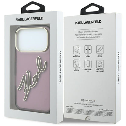 Etui na Apple iPhone 18 Pro Max / 17 Pro Max, Karl Lagerfeld, IML Big Signature Resin Logo Metal Frame, Wiśniowy