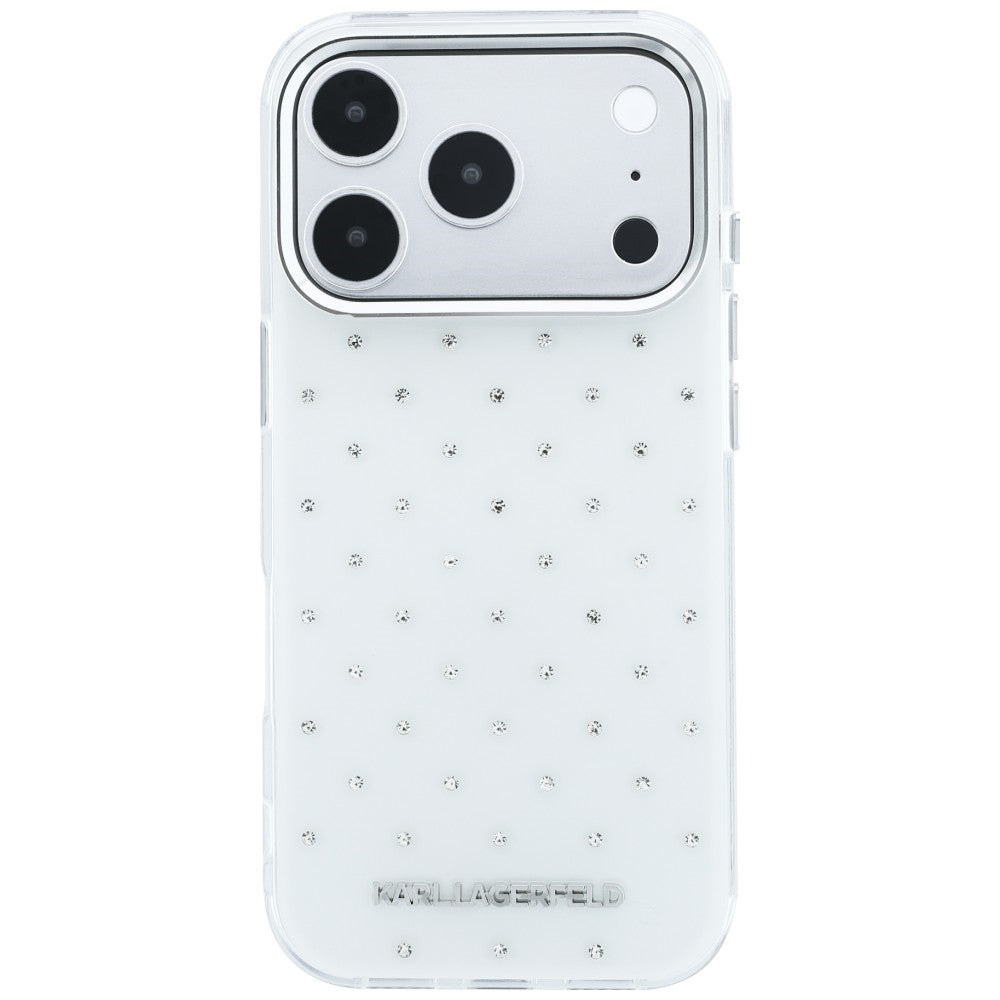 Etui na Apple iPhone 18 Pro Max / 17 Pro Max, Karl Lagerfeld, IML z kryształkami i logo elektropowłoką, białe