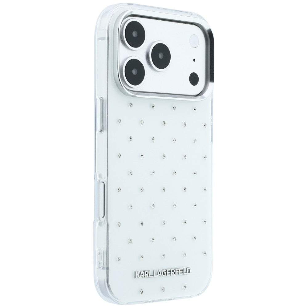 Etui na Apple iPhone 18 Pro Max / 17 Pro Max, Karl Lagerfeld, IML z kryształkami i logo elektropowłoką, białe