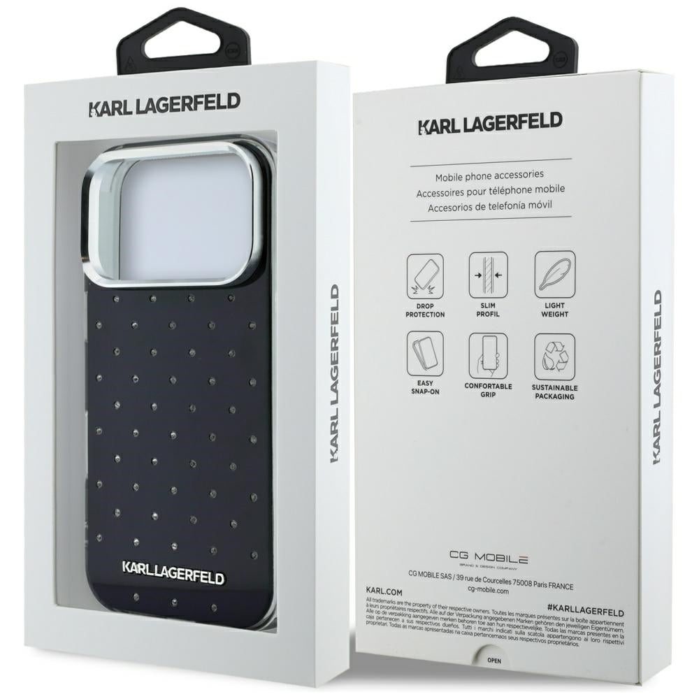 Etui na Apple iPhone 18 Pro Max / 17 Pro Max, Karl Lagerfeld, IML z kryształkami i logo elektropowlekane, czarne
