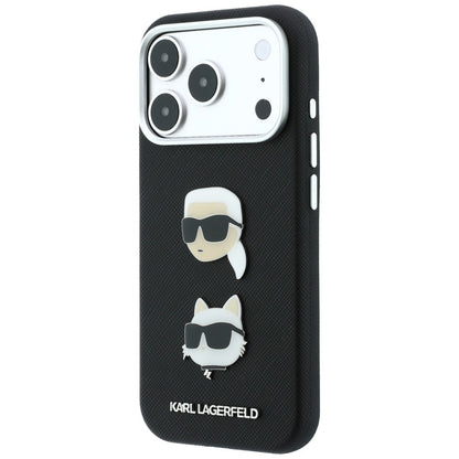 Etui do Apple iPhone 18 Pro Max / 17 Pro Max, Karl Lagerfeld, Saffiano Crossbody Karl & Choupette Head's Pins Logo, czarne