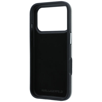 Etui do Apple iPhone 18 Pro Max / 17 Pro Max, Karl Lagerfeld, Saffiano z przypinką z głowami Karla i Choupette oraz logo, szary
