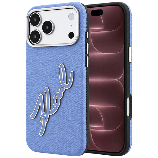 Etui na Apple iPhone 18 Pro Max / 17 Pro Max, Karl Lagerfeld, Gładkie Duże Logo z Żywicy, Bleu