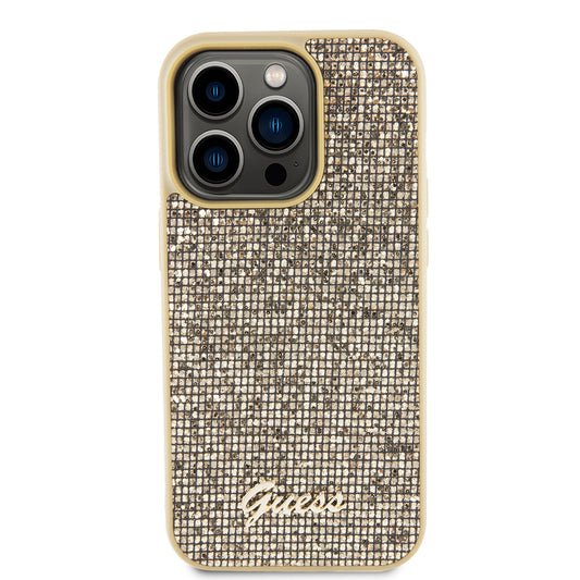 Etui na Apple iPhone 15 Pro, Guess, PU Square Mirror Script Logo, Złote GUHCP15LPMSDGSD