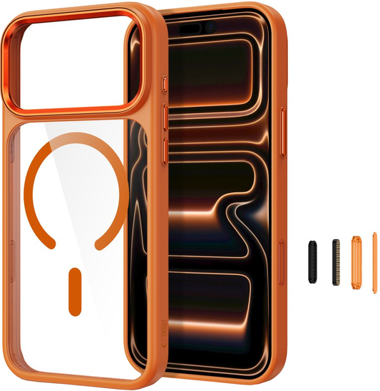 Etui na Apple iPhone 18 Pro / 17 Pro, Tech-Protect, Magmat CC, Pomarańczowo Przezroczyste