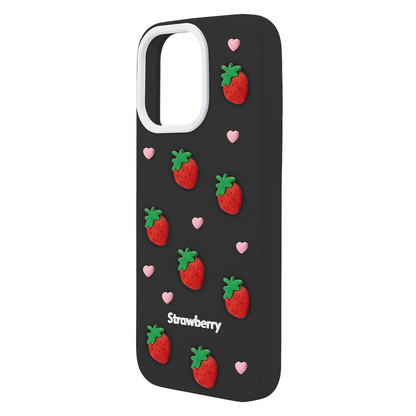 Etui do Apple iPhone 12 / 12 Pro, OEM, Strawberry, Czarny