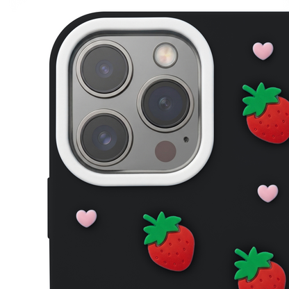 Etui do Apple iPhone 12 / 12 Pro, OEM, Strawberry, Czarny