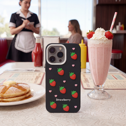 Etui do Apple iPhone 12 / 12 Pro, OEM, Strawberry, Czarny