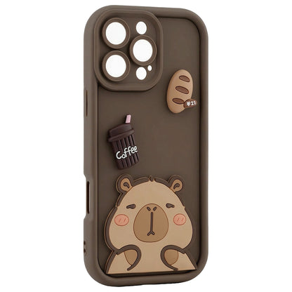 Case for Apple iPhone 16 Pro, OEM, Ultra Trendy 3D Capybara, Brown