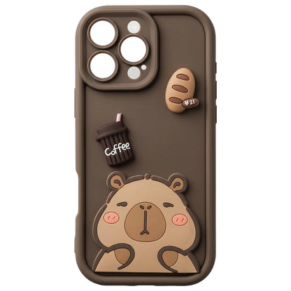 Case for Apple iPhone 16 Pro, OEM, Ultra Trendy 3D Capybara, Brown