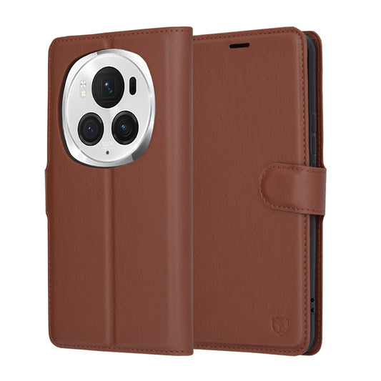 Etui na Honor Magic6 Pro, Techsuit, Leather Folio, Brązowe