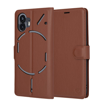 Case for Nothing Phone (2), Techsuit, Leather Folio, Brown