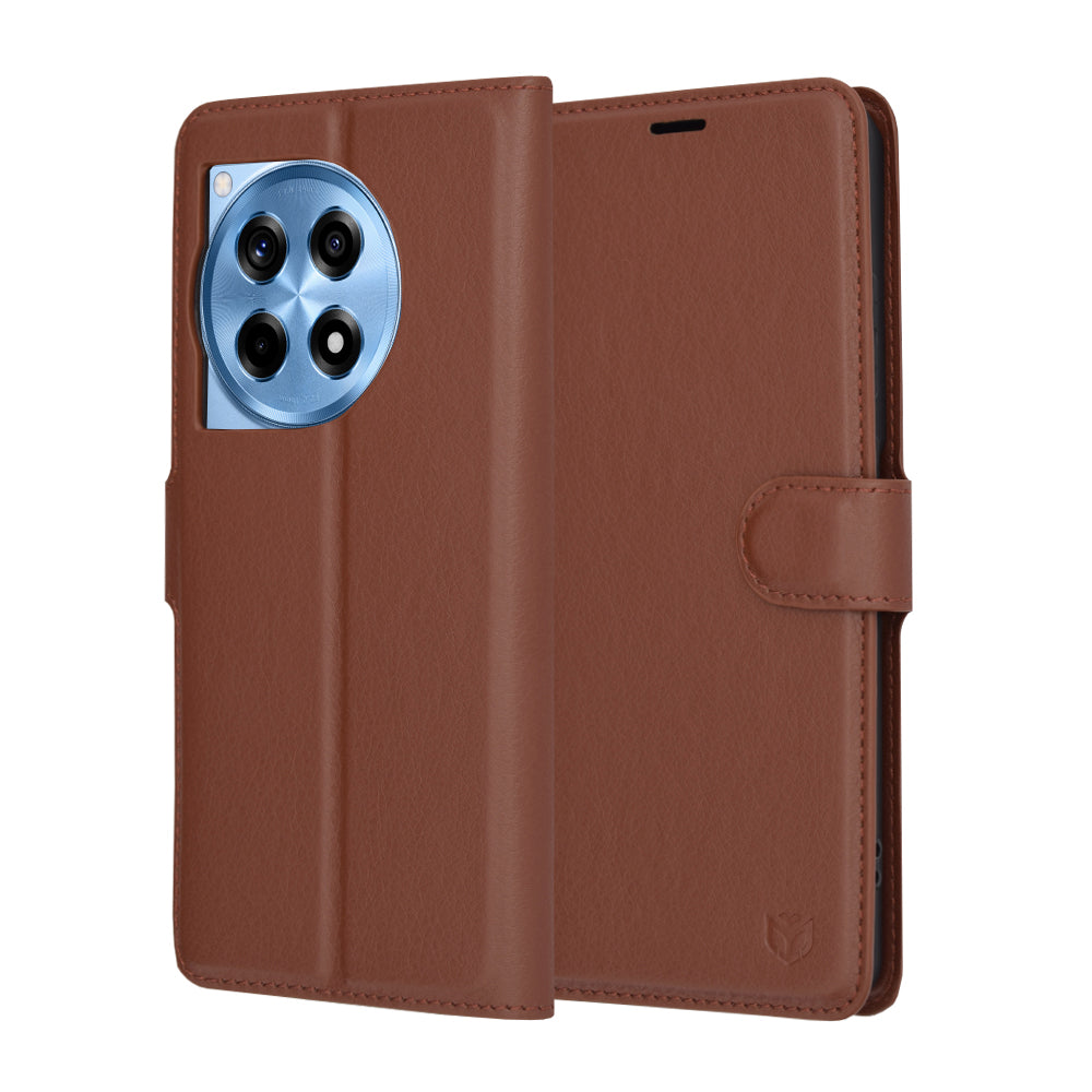 Case for OnePlus 12R, Techsuit, Leather Folio, Brown