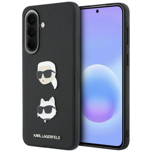 Etui na Samsung Galaxy A37 5G, Karl Lagerfeld, Grained Karl & Choupette's Heads Pins and Logo, czarne