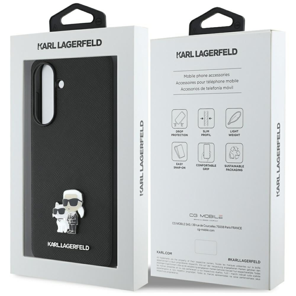 Etui na Samsung Galaxy A56 A566, Karl Lagerfeld, Saffiano Karl & Choupette Metal, Czarne