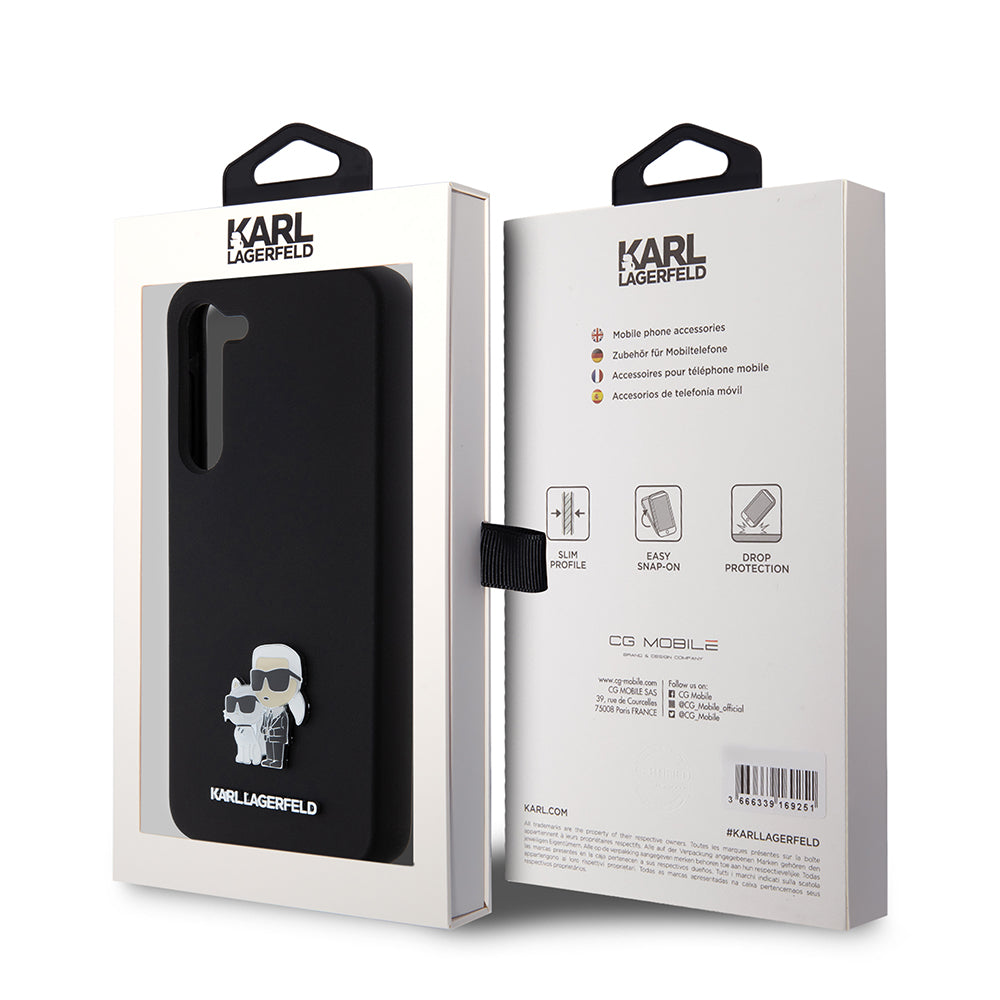 Etui na Samsung Galaxy S23+ S916, Karl Lagerfeld, Silicone Karl & Choupette Metal, Czarne