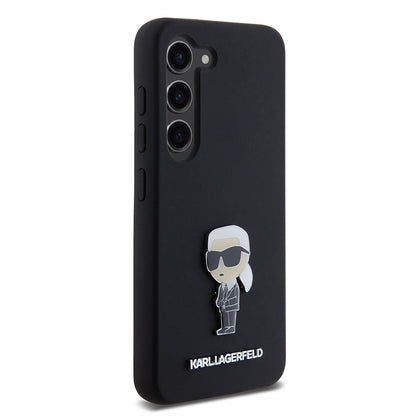 Case for Samsung Galaxy S23 S911, Karl Lagerfeld, Silicone Ikonik Karl Metal, Black