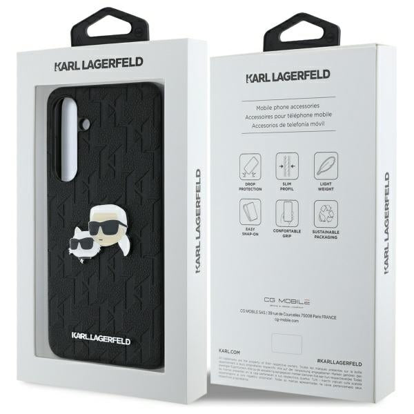 Etui na Samsung Galaxy S24 FE S721, Karl Lagerfeld, Monogram Karl & Choupette's Heads, Czarne