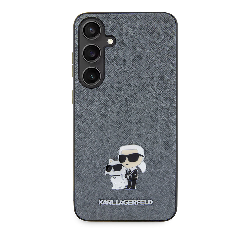 Etui na Samsung Galaxy S24+ S926, Karl Lagerfeld, Saffiano Karl & Choupette Metal, Szare