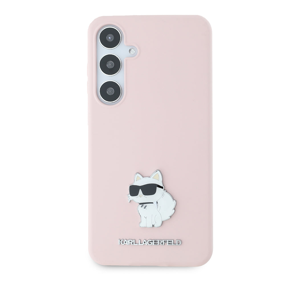 Etui na Samsung Galaxy S24+ S926, Karl Lagerfeld, Silikonowe Choupette Metal, Różowy