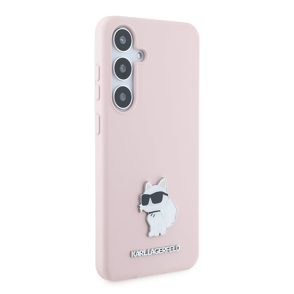 Etui na Samsung Galaxy S24+ S926, Karl Lagerfeld, Silikonowe Choupette Metal, Różowy