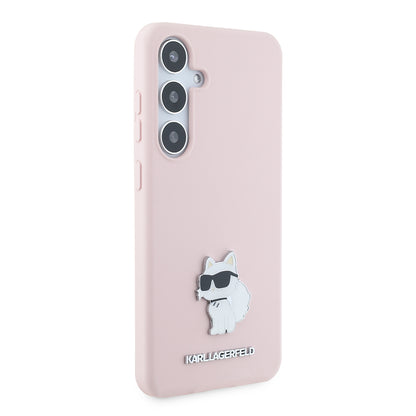 Etui na Samsung Galaxy S24+ S926, Karl Lagerfeld, Silikonowe Choupette Metal, Różowy