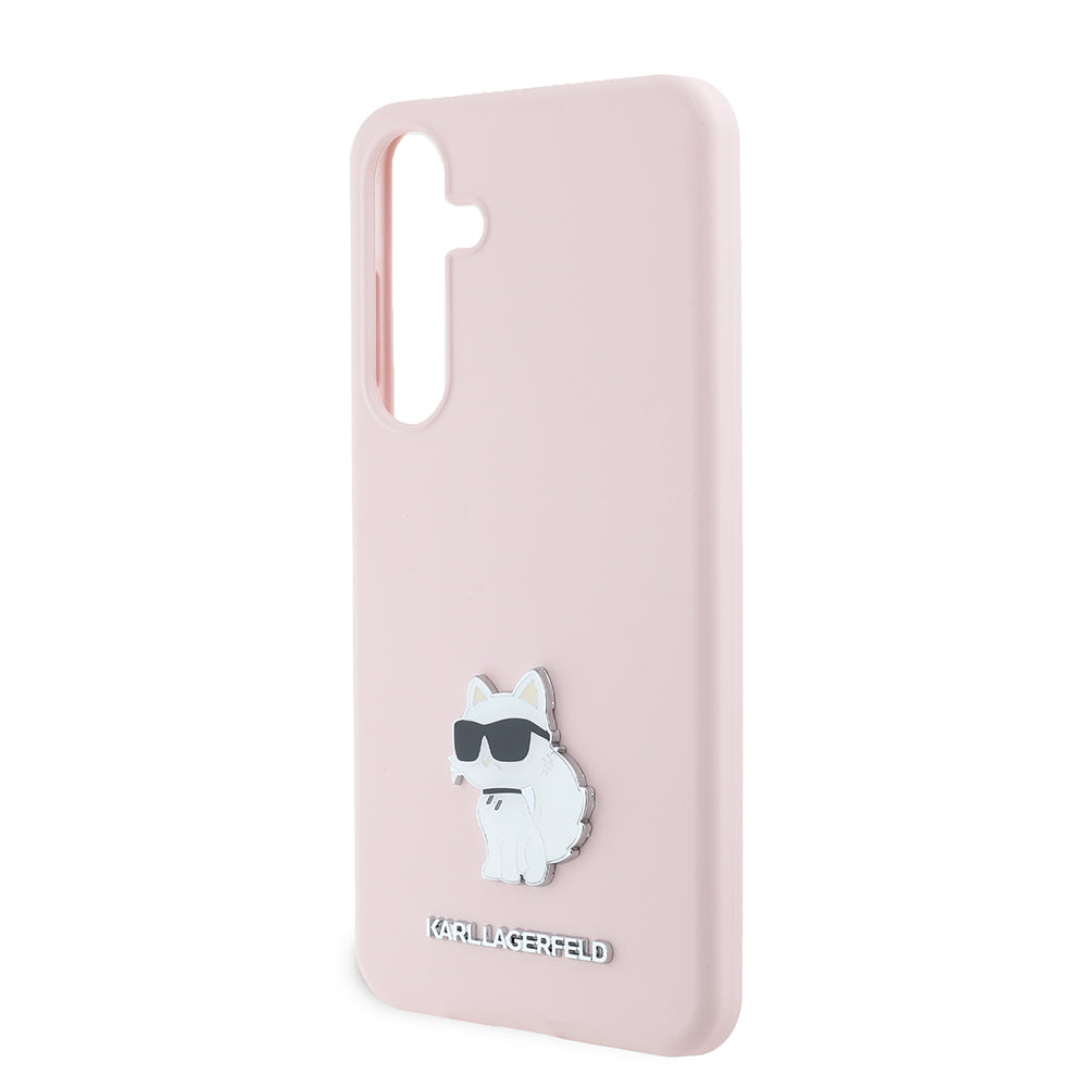 Etui na Samsung Galaxy S24+ S926, Karl Lagerfeld, Silikonowe Choupette Metal, Różowy