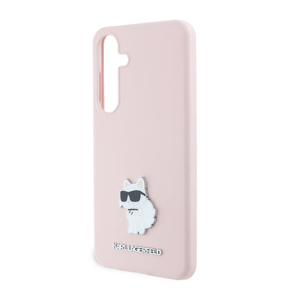 Etui na Samsung Galaxy S24+ S926, Karl Lagerfeld, Silikonowe Choupette Metal, Różowy