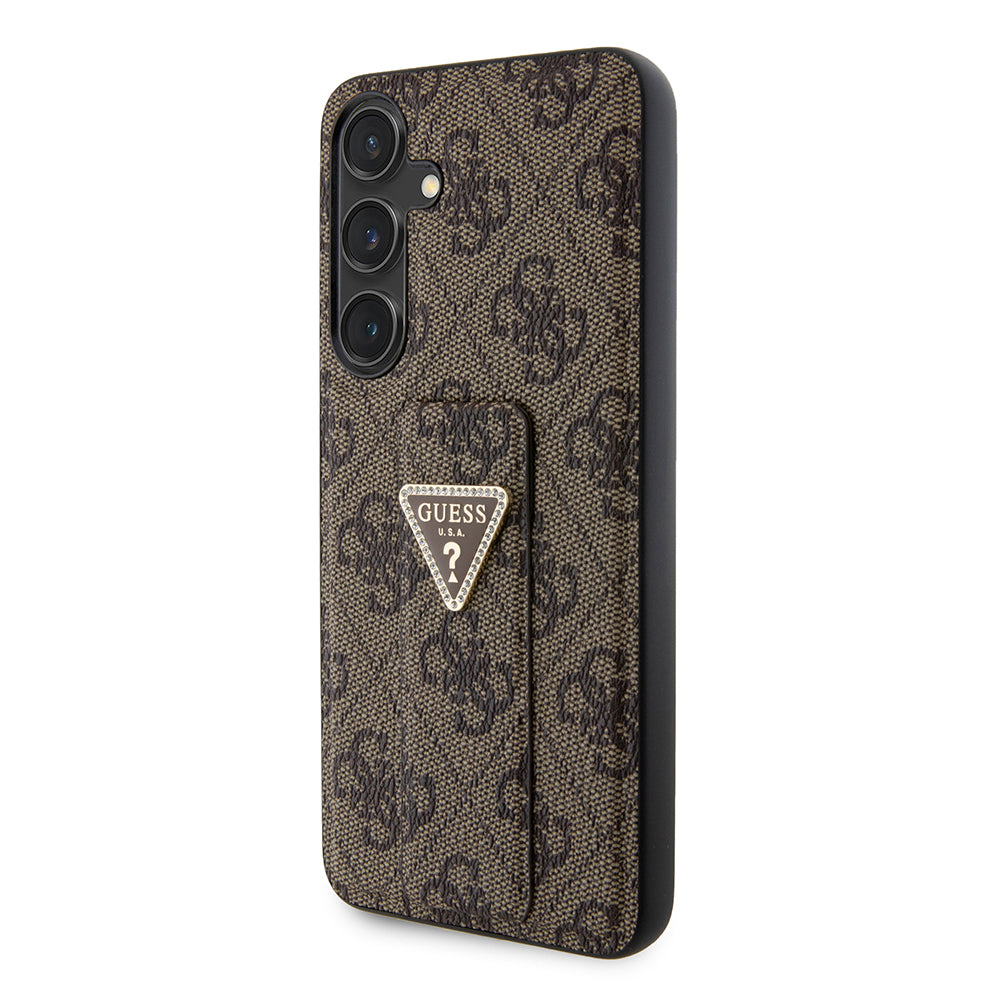 Etui na Samsung Galaxy S24 S921, Guess, Grip Stand 4G Triangle Strass, Brązowy