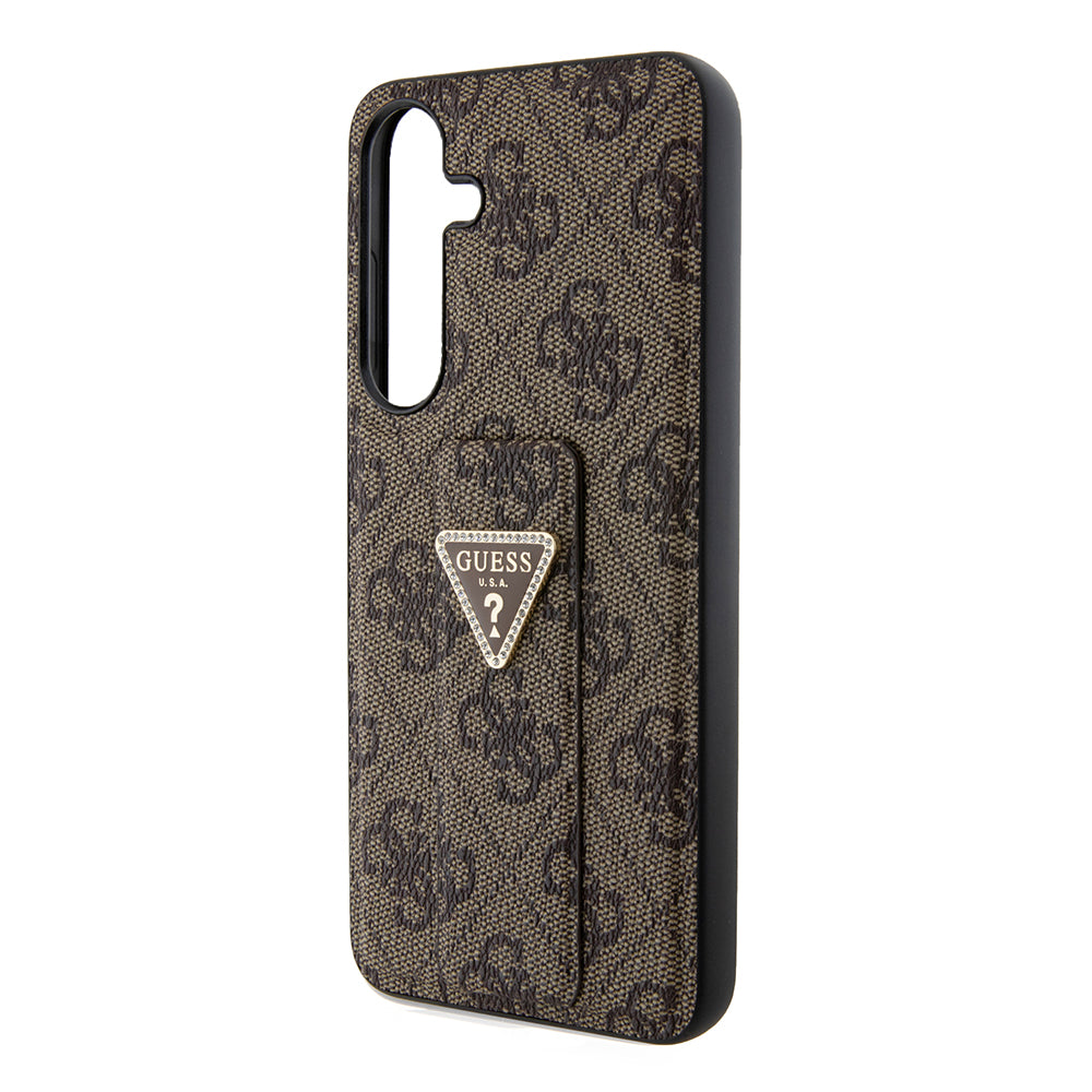 Etui na Samsung Galaxy S24 S921, Guess, Grip Stand 4G Triangle Strass, Brązowy