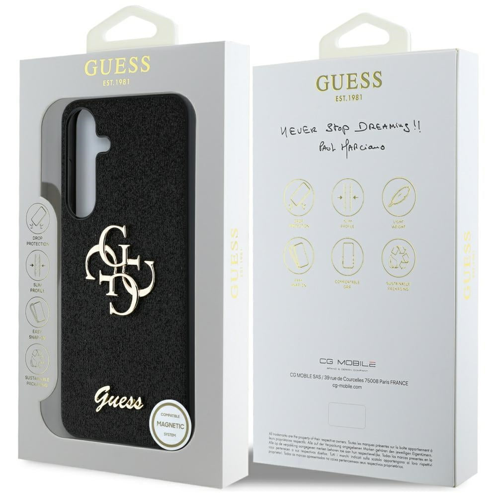Etui na Samsung Galaxy S25+ S936, Guess, Glitter Big 4G Script, Czarne