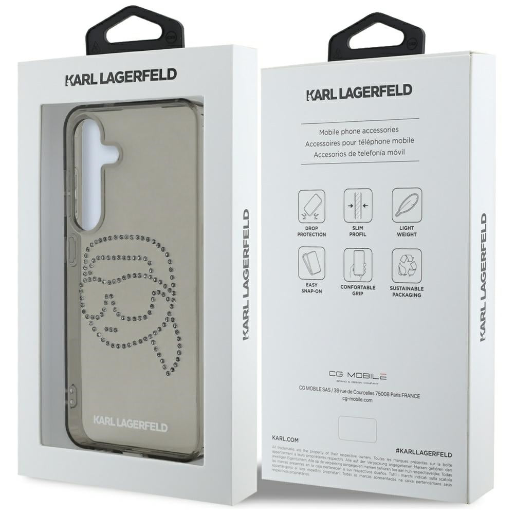 Etui na Samsung Galaxy S25 S931, Karl Lagerfeld, IML Rhinestones Karl's Head, Czarne