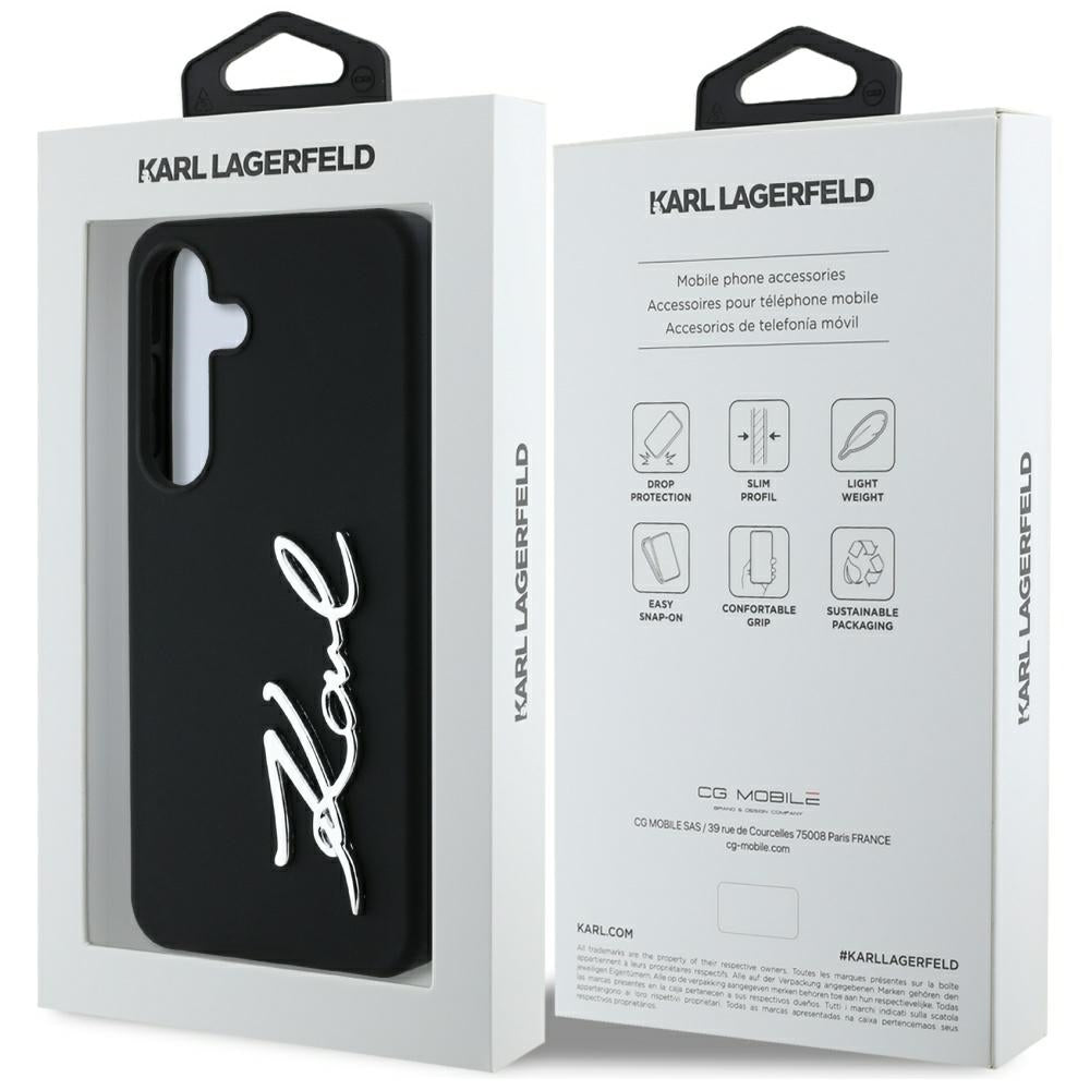 Etui na Samsung Galaxy S25 S931, Karl Lagerfeld, Silikonowe Znaki Metalowe Logo, Czarne