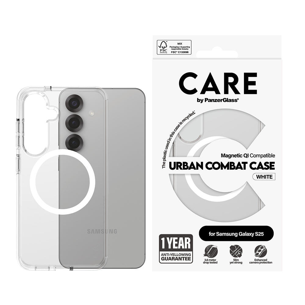 Etui na Samsung Galaxy S25 S931, PanzerGlass, Care Urban Combat, Przezroczyste Białe