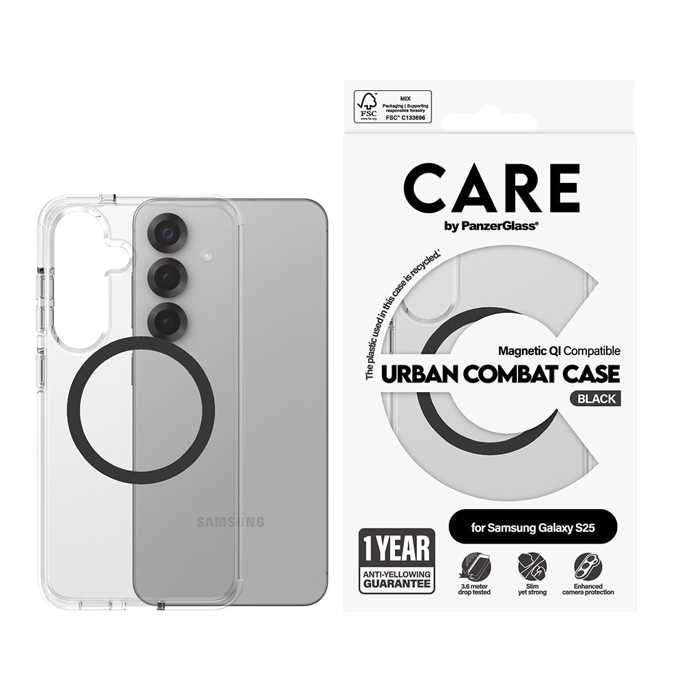 Etui na Samsung Galaxy S25 S931, PanzerGlass, Care Urban Combat, Czarne Przezroczyste