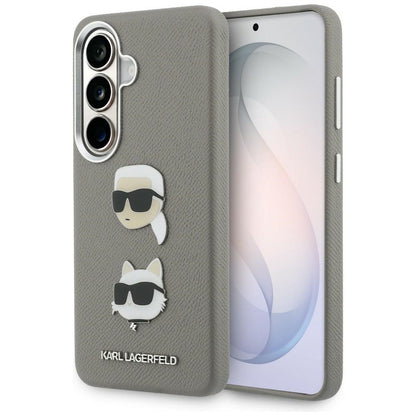 Etui na Samsung Galaxy S26 S942, Karl Lagerfeld, Saffiano Karl & Choupette's Head Pin, Szare