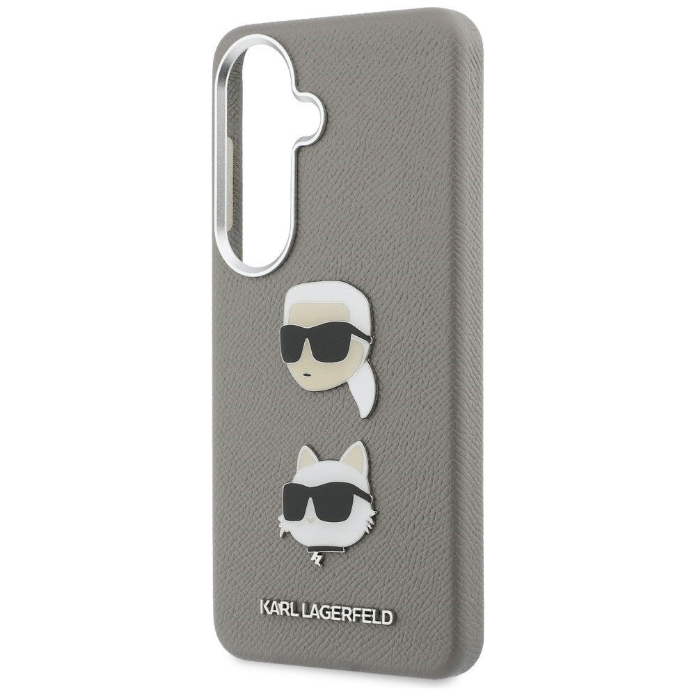 Etui na Samsung Galaxy S26 S942, Karl Lagerfeld, Saffiano Karl & Choupette's Head Pin, Szare