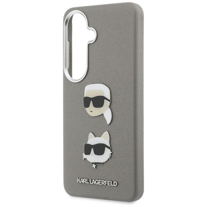 Etui na Samsung Galaxy S26 S942, Karl Lagerfeld, Saffiano Karl & Choupette's Head Pin, Szare