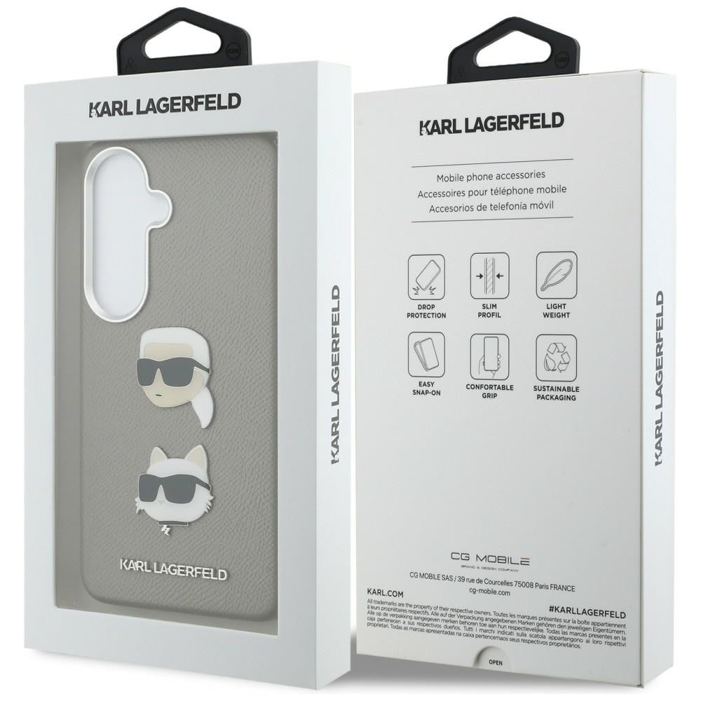 Etui na Samsung Galaxy S26 S942, Karl Lagerfeld, Saffiano Karl & Choupette's Head Pin, Szare