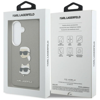 Etui na Samsung Galaxy S26 S942, Karl Lagerfeld, Saffiano Karl & Choupette's Head Pin, Szare