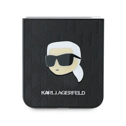 Etui do Samsung Galaxy Z Flip7 FE F761 / Z Flip6 F741, Karl Lagerfeld, Saffiano Monogram Karl's Head Metal, Czarne