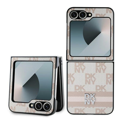 Etui na Samsung Galaxy Z Flip7 FE F761 / Z Flip6 F741, DKNY, Wzór w kratę, Różowy