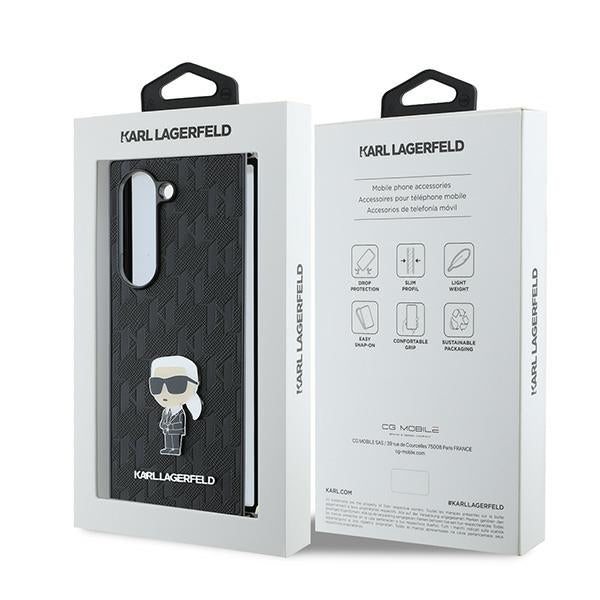 Case for Samsung Galaxy Z Fold6 F956, Karl Lagerfeld, Saffiano Monogram Ikonik, Black