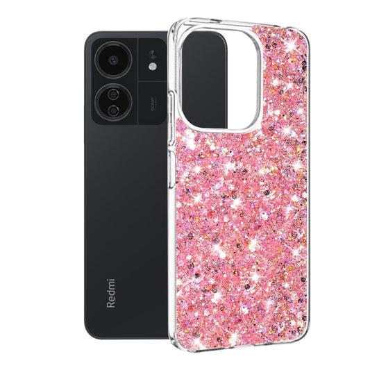 Etui na Xiaomi Poco M6 / C65 / Redmi 13C 5G / 13C, Techsuit, Sparkly Glitter, Różowy