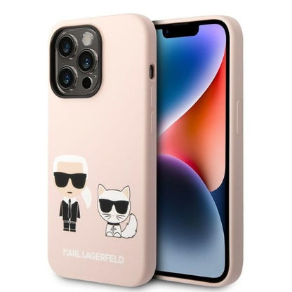 Etui MagSafe dla Apple iPhone 14 Pro, Karl Lagerfeld, Silikonowe Etui Karl & Choupette, Różowe