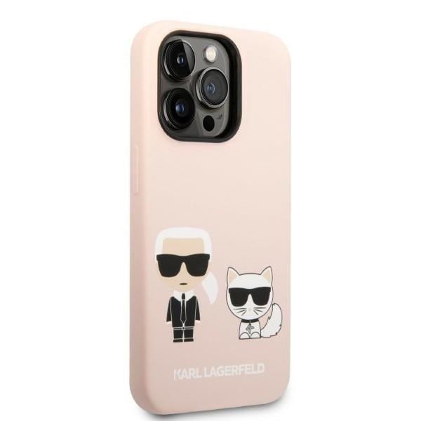 Etui MagSafe dla Apple iPhone 14 Pro, Karl Lagerfeld, Silikonowe Etui Karl & Choupette, Różowe
